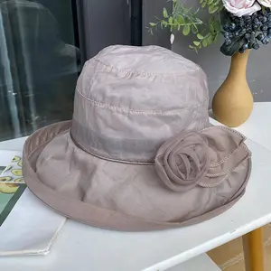 Women Summer Organza Flower Breathable Sun Visor Hat Fashionable And Versatile Beach Church Sun Hat