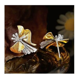 Pendientes de Diamantes Naturales con Diseño de Lazo de Mariposa en Oro Sólido de 18K de Xinfly, Joyería de Moda para Bodas - Product Image 1