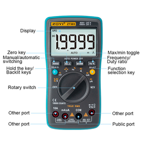 ZT-303 เครื่องมือวัดมัลติมิเตอร์แบบดิจิตอลสำหรับการบำรุงรักษาเครื่องใช้ไฟฟ้าในบ้าน ความแม่นยำสูง แบบมัลติฟังก์ชั่น ช่วงการวัด 4 ระดับ - Product Image 4