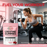 Complément alimentaire en gommes sans sucre, végétalien, pré-entraînement, 5g de créatine monohydrate, pour femmes, en sachets, vente en gros, OEM, marque privée, très demandé