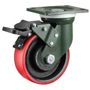 1000kg 8 Inch Extra Heavy Duty PU On Cast Iron Caster Wheels Double Ball Bearing