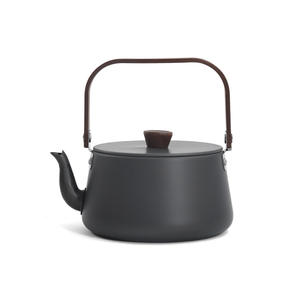 Théière d'extérieur en alliage d'aluminium 1,1 L avec poignée en bois, bouilloire de camping portable à large ouverture, gris noir - Product Image 1