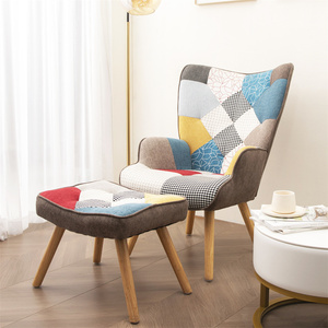 Conjunto de silla y otomana para sala de estar, sillón lateral cómodo, silla decorativa de superficie de tela de empalme creativa con otomana para dormitorio - Product Image 1