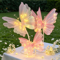 Grand Bouquet de Fleurs Artificielles Lumineuses Papillon Fait Main pour Cérémonie de Mariage, Fête d'Anniversaire, Événement Printanier