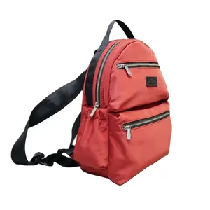 OEM luxury Anti-theft Polyester Light Weight Nylon webbing Strap Brick Red Metallic Zipper Casual Daily Backpacks for women