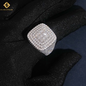 Men's Moissanite <b>Ring</b> 925 Silver Rhodium Plated Hip Hop Geometric Luxury Style <b>Iced</b> Out <b>Rings</b> - Product Image 6