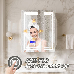 Armadietto a <span class=keywords><strong>specchio</strong></span> a LED in alluminio a doppia porta CAD-4292: pulsanti a sfioramento, antiappannamento, 3CCT, luminosità regolabile e <span class=keywords><strong>cabina</strong></span> luminosa - Product Image 4