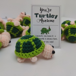 Handmade Crocheted <b>Turtle</b> Ornament Green Polyester Mini Size with Card-Valentine's Day Gift for Home Decor - Product Image 1