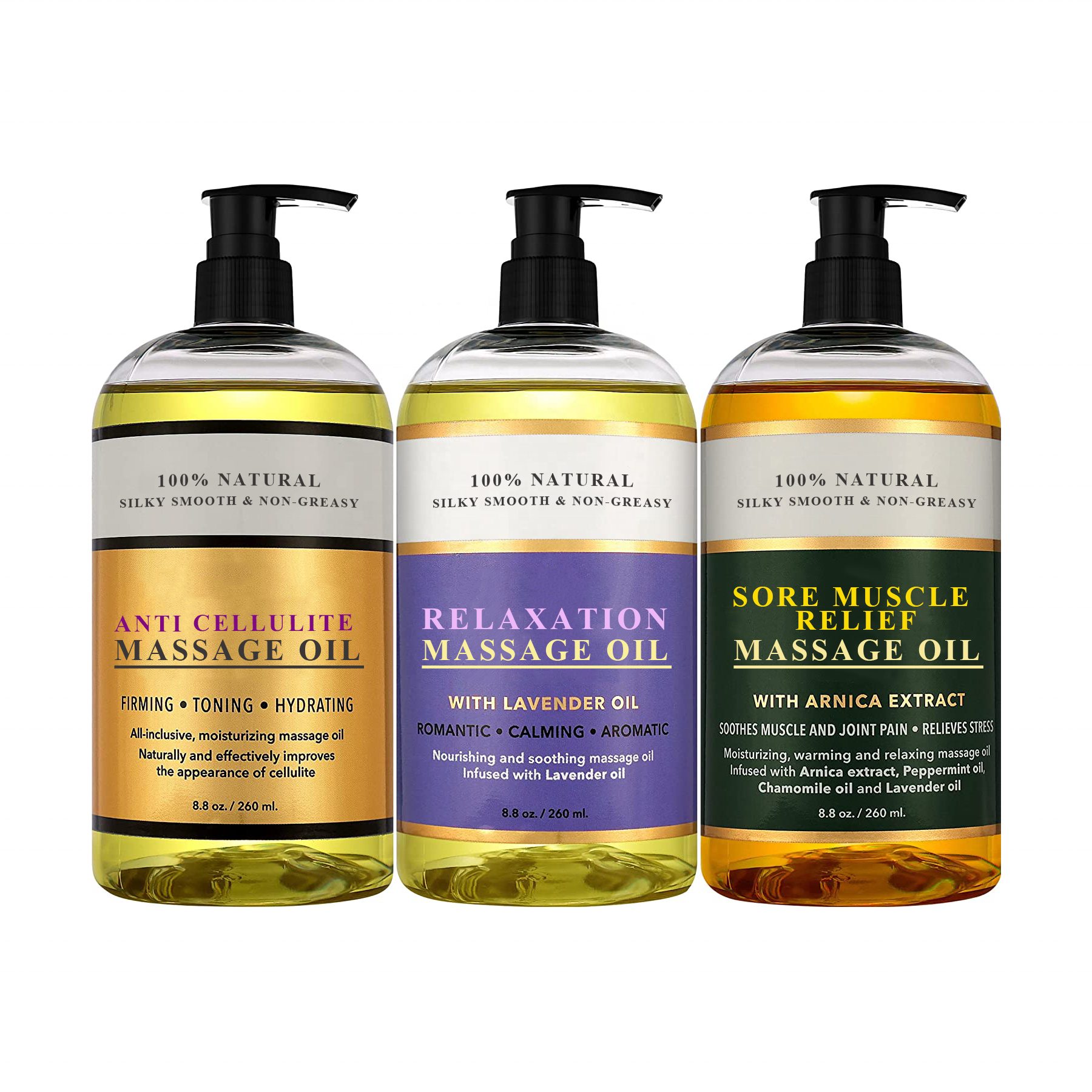 100% натуральное Шелковистое гладкое нежирное антицеллюлитное мышечное облегчение Лавандовое Расслабляющее массажное масло с коллагеновыми стволовыми клетками