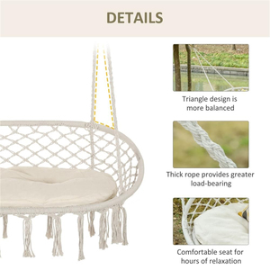 Silla Hamaca Doble de Macramé con Cojín Suave, Silla Colgante de Cuerda de Algodón para Interiores, Exteriores, Hogar, Patio y Jardín - Product Image 5