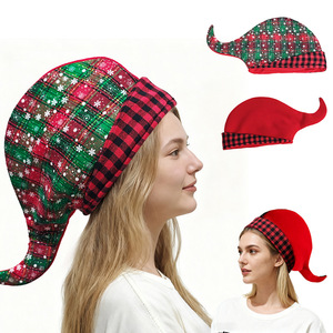 Chapeau de Noël Luling Yaoyao, taille unique, motif géométrique à carreaux rouges et gris, chapeau de jeu de rôle pour la décoration des fêtes - Product Image 1