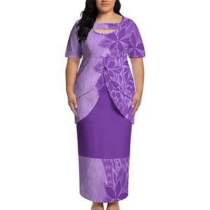 Gaun Wanita Gaya Pulau Pasifik Dua Potong Atasan dan Rok Maxi Set Pola Puletasi Gaun Maxi Kerah O Lengan Pendek - Product Image 4