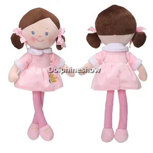 Gaun Putri Lucu Mainan Boneka Anak Perempuan dengan Pita Merah Boneka Mewah Bordir Wajah Boneka Kain Lembut Merah Muda