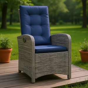 Silla Reclinable de Ratán Sintético Gris para Patio con Cojines, Muebles de Jardín para Exteriores, Estilo Contemporáneo - Product Image 2