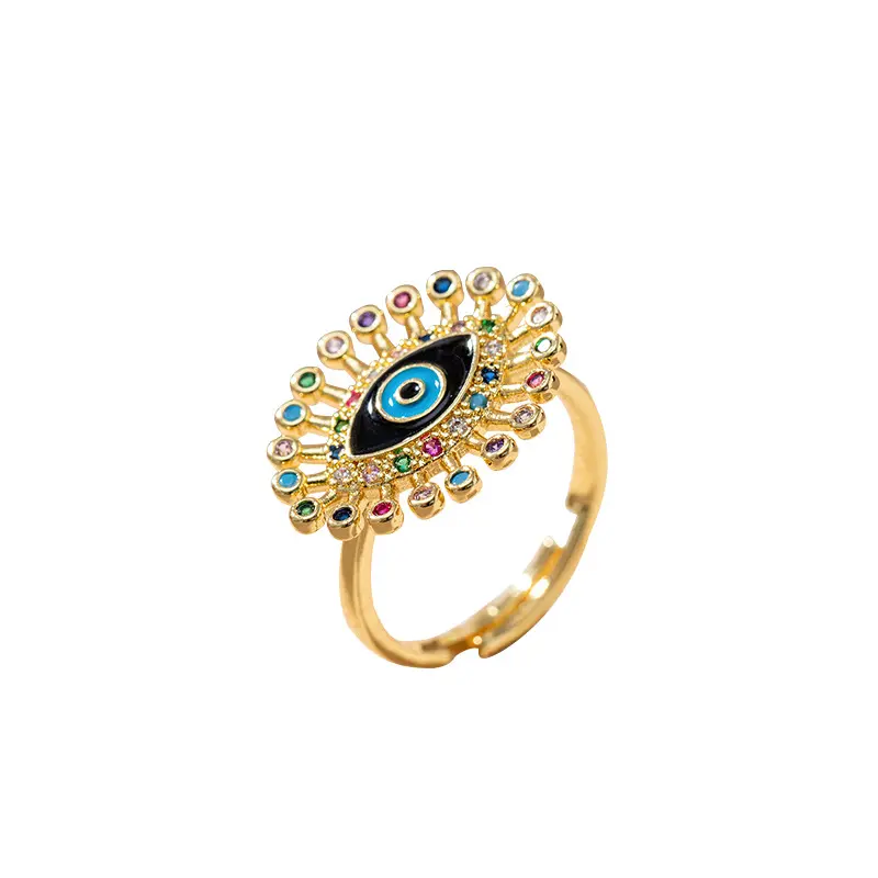 Anel de cobre galvanizado com material de zircônia, anel de diamante banhado a ouro para mulheres, moda olho de demônio, 2024
