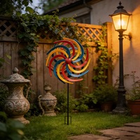 Ornements de jardin en métal à double mouvement cinétique, éolienne florale colorée avec installation facile par branchement, finition thermolaquée