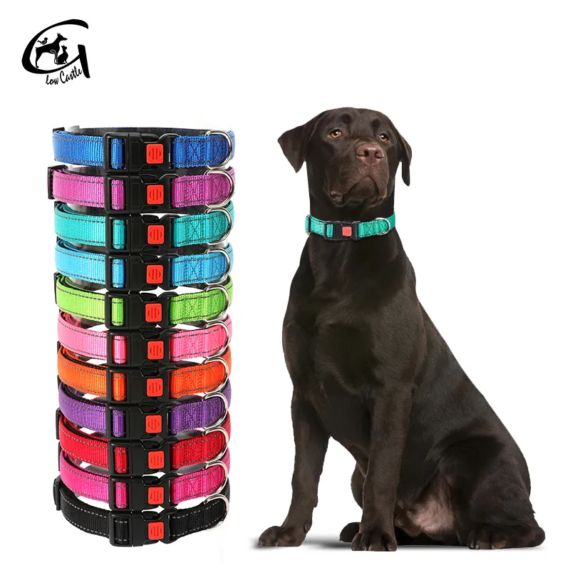 مصنع مخصص لينة النيوبرين مبطن قابل للتعديل عاكس قفل النايلون الكلب طوق تدريب مع 11 ألوان