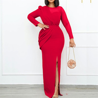 Robe longue crayon grande taille à manches courtes avec fente, élégante et unie, tenue décontractée pour femme, collection automne 2023