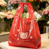 Sac en plastique HDPE imprimé ours rouge et cœur, sac de courses pour marché aux puces, sac de transport pour articles d'occasion