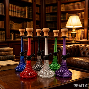 Colored <b>Acrylic</b> Hookah Glass Smoking Pipe Carved Base Wooden Bowl Metal Tray for Lounge Bar - Product Image 6