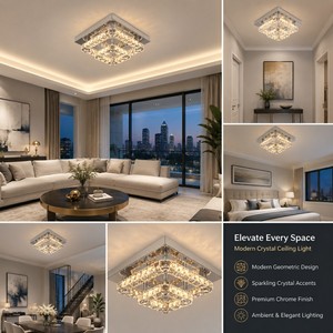 Plafonniers LED pour couloir et chambre à coucher avec cristal K9, 24W, 3 couleurs changeantes, plafonniers modernes encastrés - Product Image 3