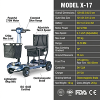 Scooter électrique à 4 roues, portable, léger, 19 kg, moteur 270 W, batterie au lithium 24 V, autonomie 30 km, capacité 120 kg, pour personnes âgées