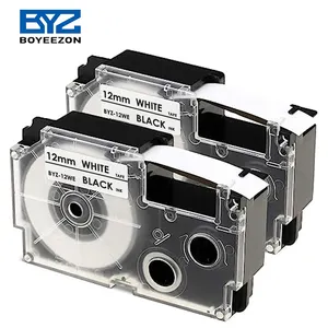 Top BYZ-12WE Compatibel Casio Label Tape XR-12WE 12Mm Lint Zwart Op Wit Uesd Voor Ez Label Printer