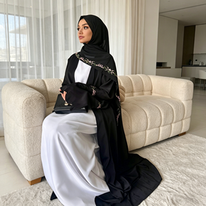 Fabricante <span class=keywords><strong>de</strong></span> Abayas Loriya Dubai, Ropa Islámica, Vestidos Abaya para Mujer, Abaya con Bordado Frontal y Hiyab, Conjunto <span class=keywords><strong>de</strong></span> 2 Piezas, Verano, Eid - Product Image 1