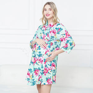 Ensemble de pyjama de maternité style INS pour femmes enceintes, <span class=keywords><strong>robe</strong></span> de nuit <span class=keywords><strong>longue</strong></span> imprimée pour femmes enceintes, vêtements post-partum pour femmes à gros ventre - Product Image 2