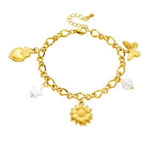 Gold Plated Stainless Steel Charm Bracelet With Star Sunflower Heart Butterfly Pendant For Women Gift Jewelry B1538 - Product Image 5