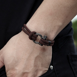 Pulsera de Cuerda Sólida con Grillete de Herradura de Acero Inoxidable para Hombre, Pulsera Náutica de Doble Capa de Cuerda Milán para Deportes al Aire Libre - Product Image 1