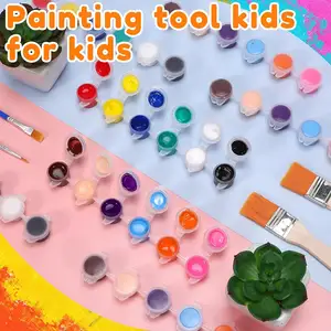 Set strip cat akrilik yang dapat dicuci, untuk anak-anak dan dewasa dengan palet kuas cat sempurna untuk rumah kelas pesta