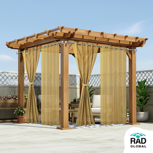 Rideaux d'extérieur haut de gamme hydrofuges couleur beige en polyester teint dans la masse pour patio, balcon et jardin - Product Image 2