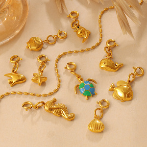 จี้ห้อยคอแฟชั่นรูปเต่า ม้าน้ำ เปลือกหอย ชุดเครื่องประดับ DIY ซีรีส์มหาสมุทร ทำจากสแตนเลสชุบทอง 18K สำหรับทุกเพศ - Product Image 1