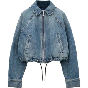 OEM Wholesale Vintage Loose Washed Button Casual Breathable Eco-Friendly Autumn Winter <b>Denim</b> <b>Jacket</b> Frayed Hem Long Sleeves <b>Crop</b> - Product Image 1