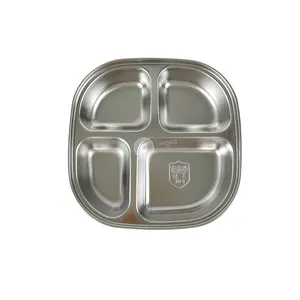 Ikitchen 304 placa de jantar de aço inoxidável, para bebê, crianças e criança, de alta qualidade, 4 bandeja de comida, prato de servir