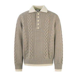 <span class=keywords><strong>เสื้อ</strong></span>สเวตเตอร์ถักลายเคเบิลสำหรับผู้ชาย สไตล์วินเทจอเมริ<span class=keywords><strong>กัน</strong></span>สุดหรู ดีไซน์ย้อนยุค แต่งลายขาดๆ พร้อมโลโก้ด้านหน้า แบบสั่งทำพิเศษ - Product Image 3