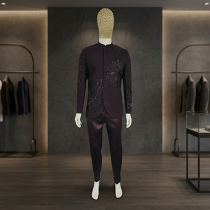 Men Sherwani Jodhpuri Suit Purple Glass Bead Embroidery Traditional Formal Wear for Wedding Party - Product Image 3