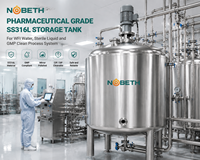 Réservoir de stockage de qualité pharmaceutique NOBETH SS316L pour eau WFI, liquide stérile et système de processus propre GMP, réservoir en acier inoxydable