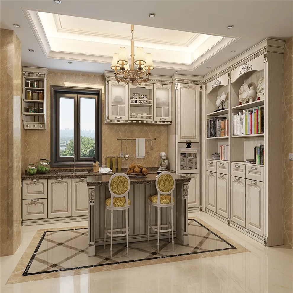 Guangzhou SJUMBO Armoire de cuisine moderne en forme de L de style européen Unité de cuisine compacte modulaire blanche