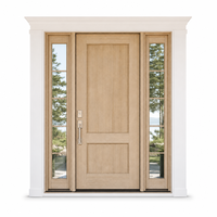 Porte d'entrée extérieure en aluminium à grain de bois avec 2 panneaux latéraux divisés pleine hauteur, porte d'entrée moderne de style transitionnel