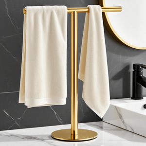 Kim Hyun Toallero de pie de acero inoxidable con 1 barra, organizador de almacenamiento independiente para encimera de baño - Product Image 2