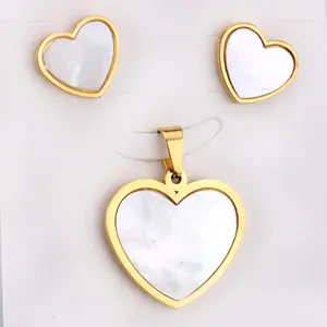 Earrings Set And Necklace Heart Design Plain Shell Stainless Steel Necklace And Earring Sets