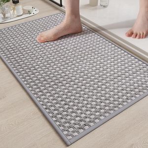 Alfombra de Baño Rectangular de Fibra de Poliéster Absorbente, Diseño Minimalista, Patrón Geométrico Gris - Product Image 2