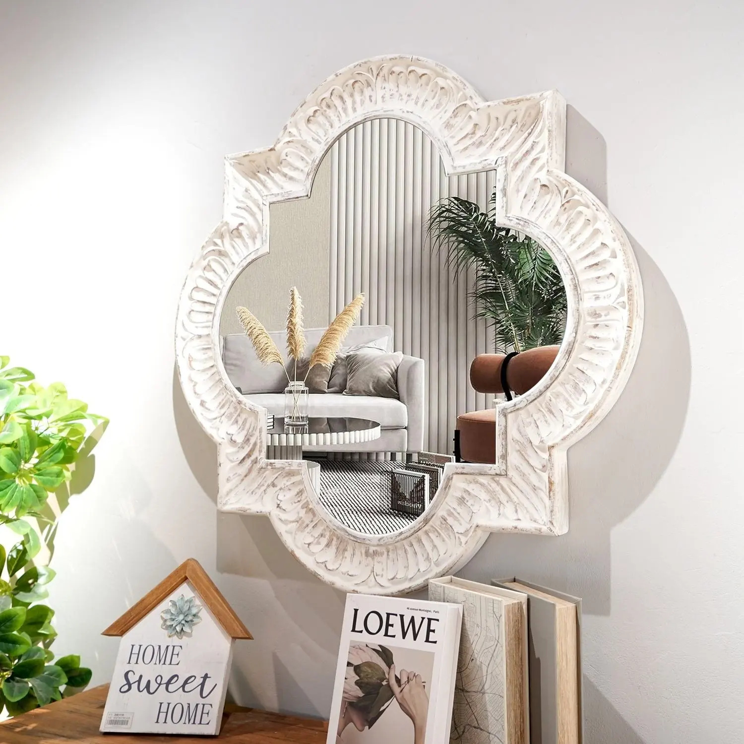 Cermin dekorasi rumah kualitas tinggi untuk ruang tamu desain kustom Logo seni dekorasi dinding cermin besar
