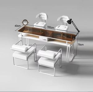 Equipo de manicura para salón, MESA DE MANICURA moderna blanca, MESA DE MANICURA de vidrio templado y juego de sillas, mesa de escritorio para uñas - Product Image 1