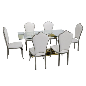 Muebles de sala de estar personalizados de lujo industrial, mesa de <span class=keywords><strong>comedor</strong></span>, juego de mesa de <span class=keywords><strong>comedor</strong></span> con tapa de cristal y patas de Metal dorado con acabado <span class=keywords><strong>cromado</strong></span> moderno - Product Image 3