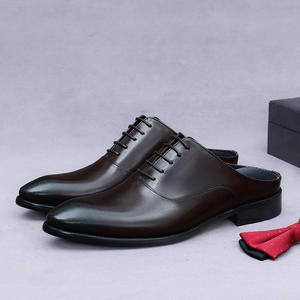 Chaussures habillées en cuir véritable à bout pointu pour hommes, avec lacets semi-brodés, antidérapantes, pour l'extérieur et décontractées - Product Image 1