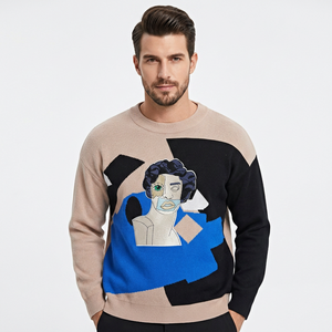 เสื้อสเวตเตอร์ไหมพรมถักลายวินเทจสำหรับผู้ชาย คอวี ทรงหลวม ระบายอากาศได้ดี  ปักโลโก้การ์ตูน OEM GOTS  สำหรับฤดูหนาว - Product Image 2