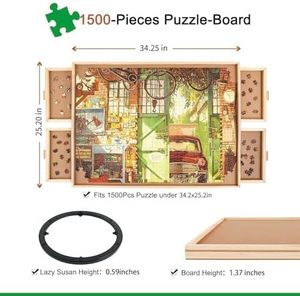 ALL4JIG Tavolo Girevole per Puzzle con 500 <span class=keywords><strong>Pezzi</strong></span>, <span class=keywords><strong>4</strong></span> Cassetti, Copertura 25x34, Tavolo Portatile in Legno per Puzzle, Certificato BSCI - Product Image 1